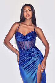 Beaded Fitted Corset Satin Gown by Ladivine CD265