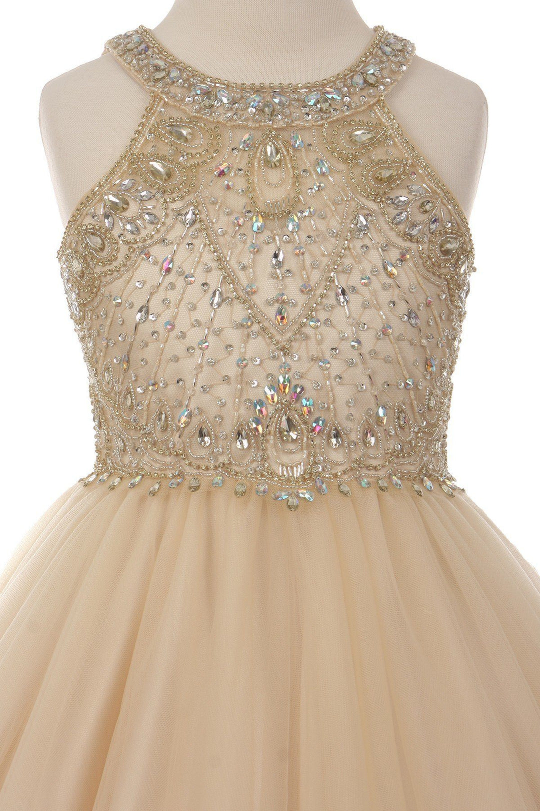 Beaded Girls Short Halter Dress by Cinderella Couture 5022-Girls Formal Dresses-ABC Fashion