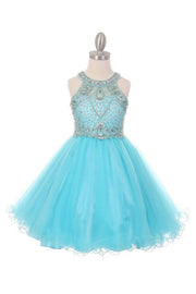 Beaded Girls Short Halter Dress by Cinderella Couture 5022-Girls Formal Dresses-ABC Fashion