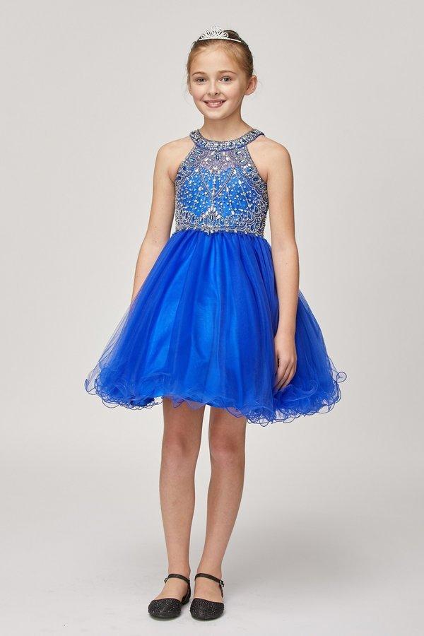 Beaded Girls Short Halter Dress by Cinderella Couture 5022-Girls Formal Dresses-ABC Fashion