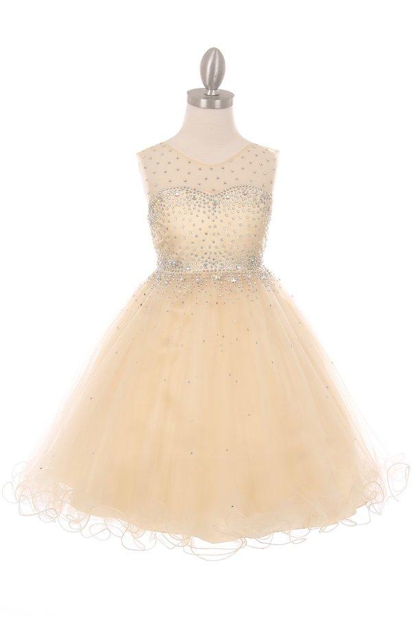 Beaded Girls Short Illusion Tulle Dress by Cinderella Couture 5029-Girls Formal Dresses-ABC Fashion