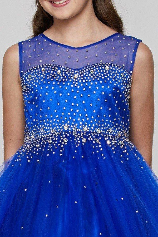 Beaded Girls Short Illusion Tulle Dress by Cinderella Couture 5029-Girls Formal Dresses-ABC Fashion