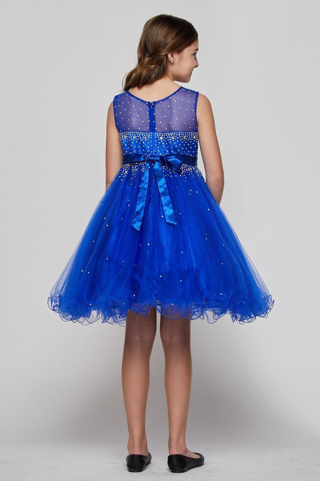 Beaded Girls Short Illusion Tulle Dress by Cinderella Couture 5029-Girls Formal Dresses-ABC Fashion