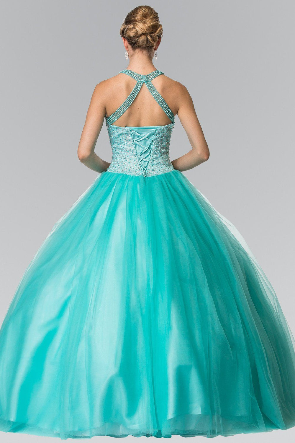 Beaded Halter Illusion Ballgown by Elizabeth K GL2309-Quinceanera Dresses-ABC Fashion