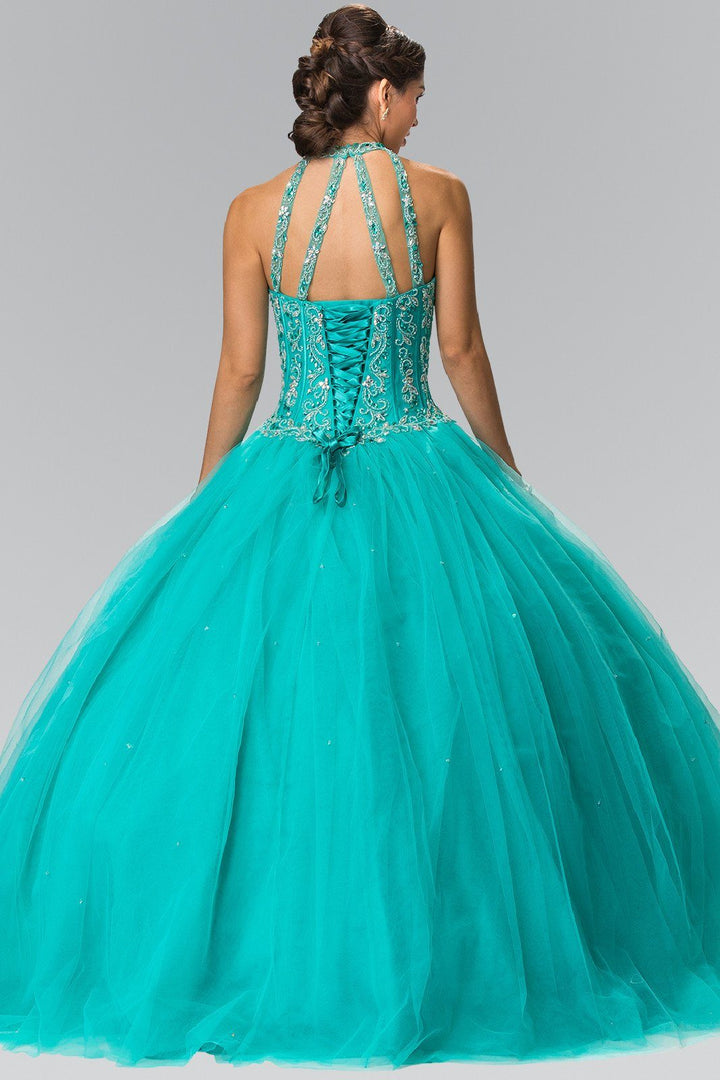 Beaded Halter Illusion Ballgown by Elizabeth K GL2348-Quinceanera Dresses-ABC Fashion