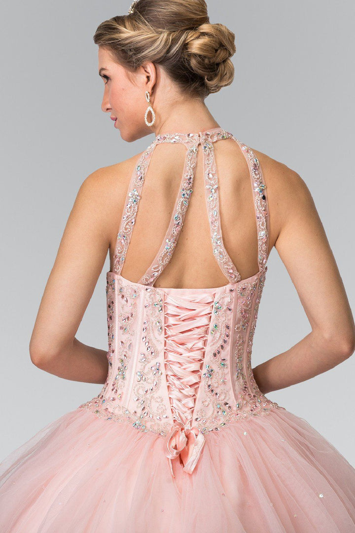 Beaded Halter Illusion Ballgown by Elizabeth K GL2348-Quinceanera Dresses-ABC Fashion