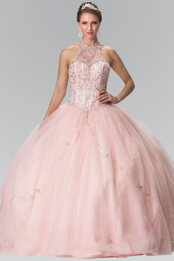 Beaded Halter Illusion Ballgown by Elizabeth K GL2348-Quinceanera Dresses-ABC Fashion