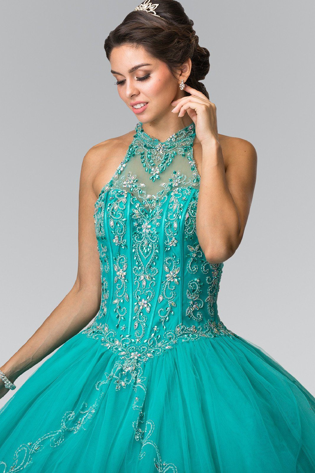 Beaded Halter Illusion Ballgown by Elizabeth K GL2348-Quinceanera Dresses-ABC Fashion