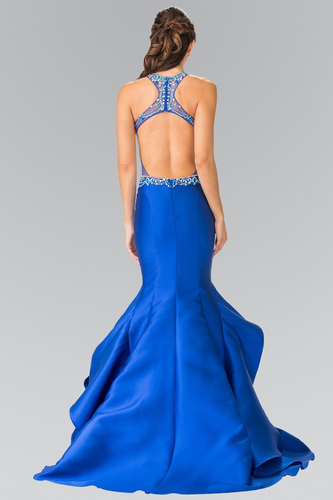 Beaded Halter Mermaid Dress with Ruffles by Elizabeth K GL2357-Long Formal Dresses-ABC Fashion