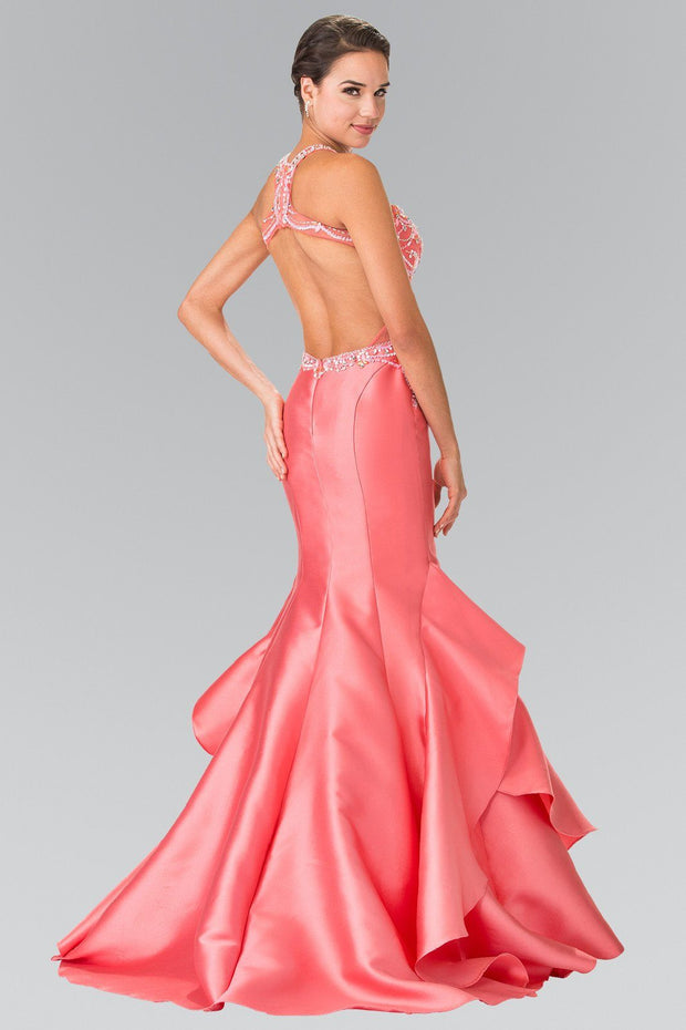 Beaded Halter Mermaid Dress with Ruffles by Elizabeth K GL2357-Long Formal Dresses-ABC Fashion