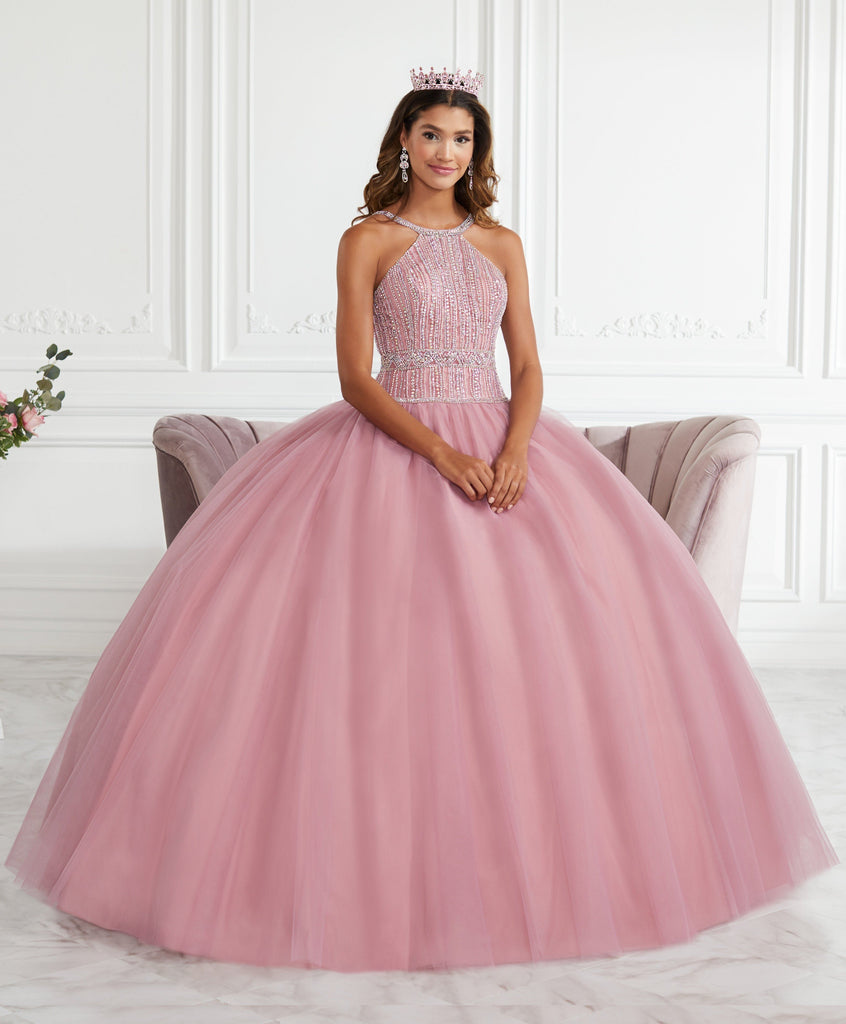 Beaded Halter Quinceanera Dress by Fiesta Gowns 56391 2 / Dusty Rose Beaded Halter Quinceanera Dress by Fiesta Gowns 56391 2 / Dusty Rose