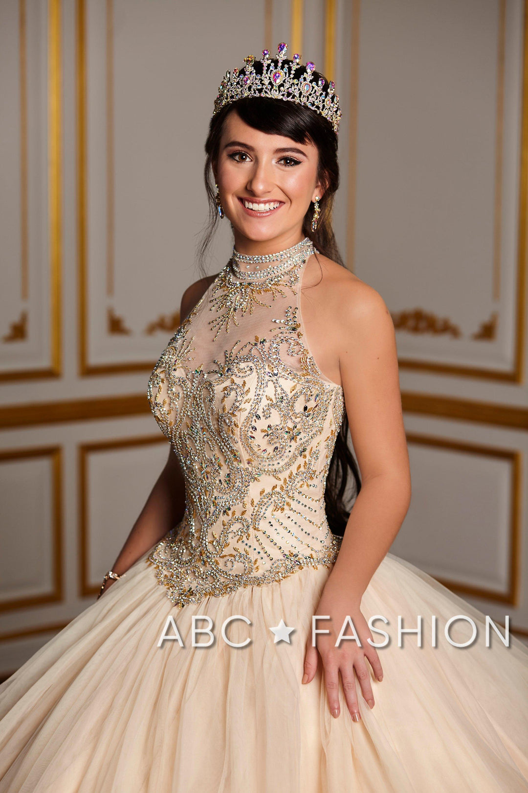 Beaded High-Neck Quinceanera Dress by House of Wu 26881-Quinceanera Dresses-ABC Fashion