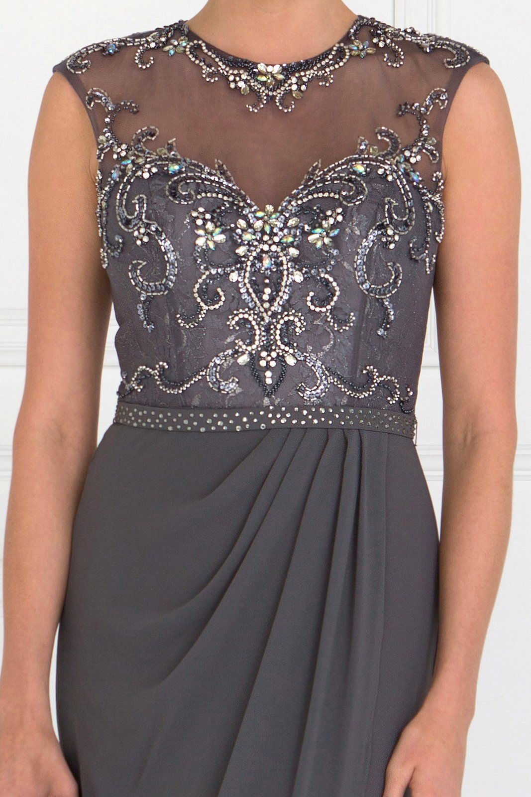 Beaded Illusion A-line Sleeveless Dress by Elizabeth K GL2099