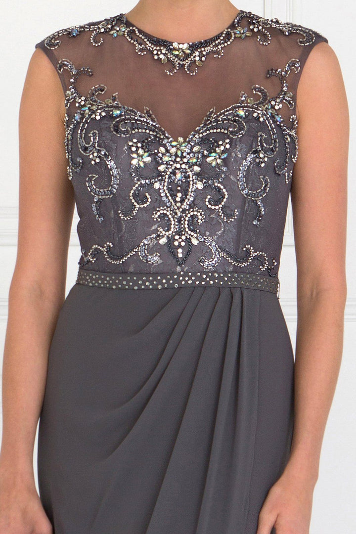 Beaded Illusion A-line Sleeveless Dress by Elizabeth K GL2099