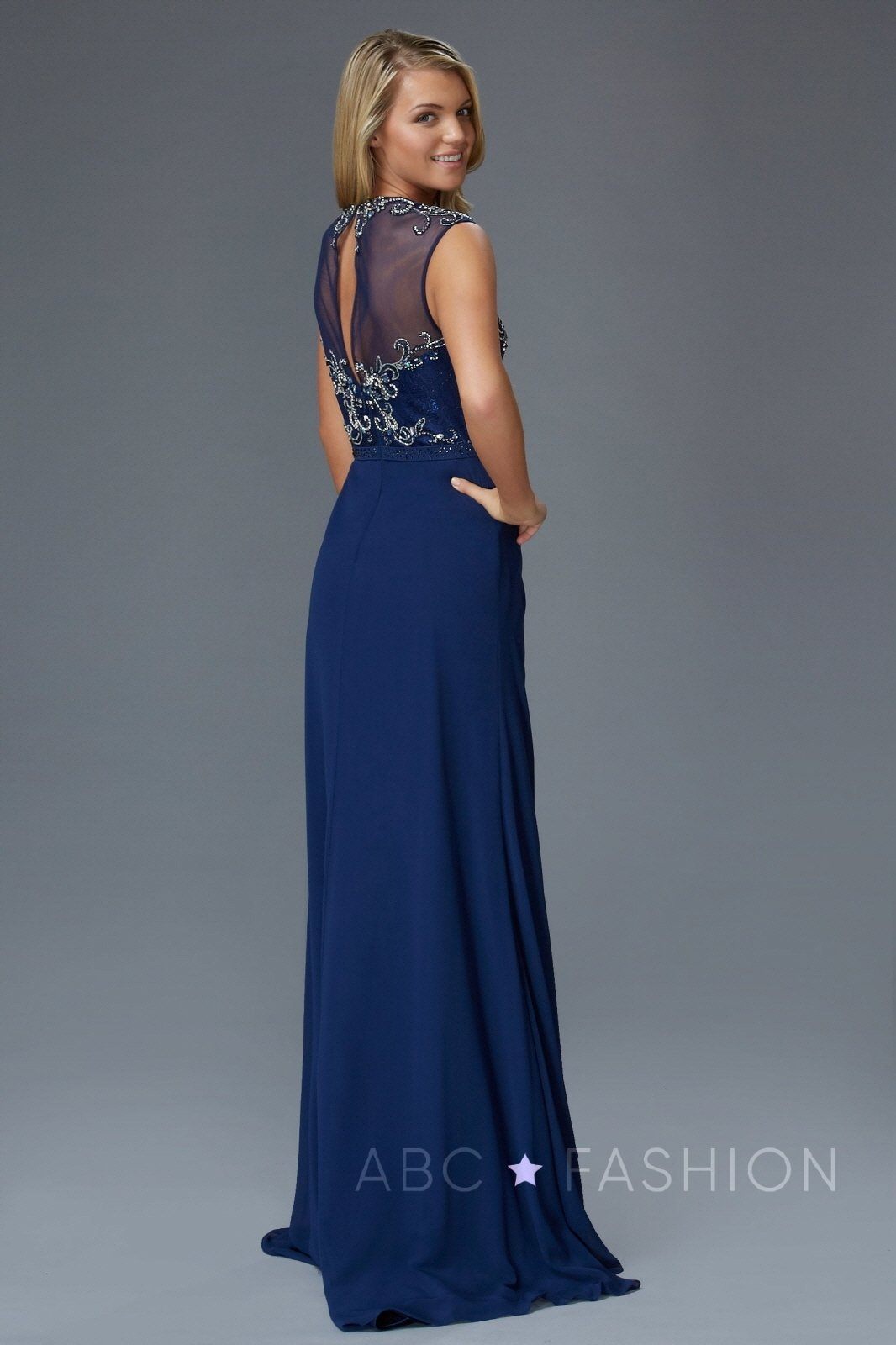 Beaded Illusion A-line Sleeveless Dress by Elizabeth K GL2099-Long Formal Dresses-ABC Fashion