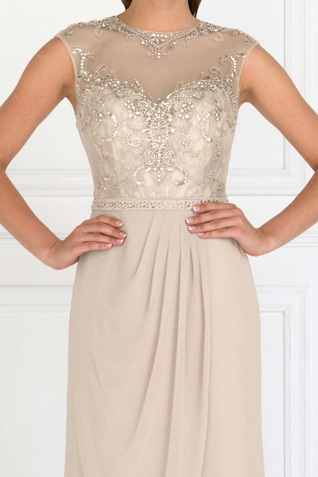 Beaded Illusion A-line Sleeveless Dress by Elizabeth K GL2099