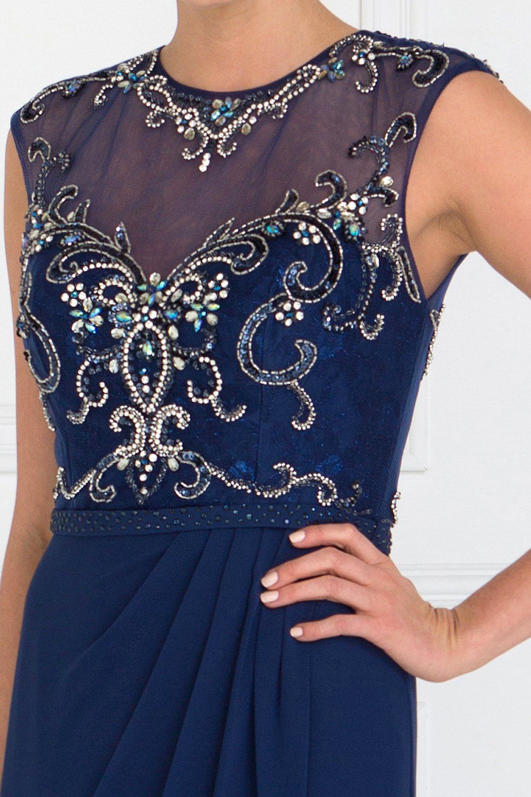 Beaded Illusion A-line Sleeveless Dress by Elizabeth K GL2099