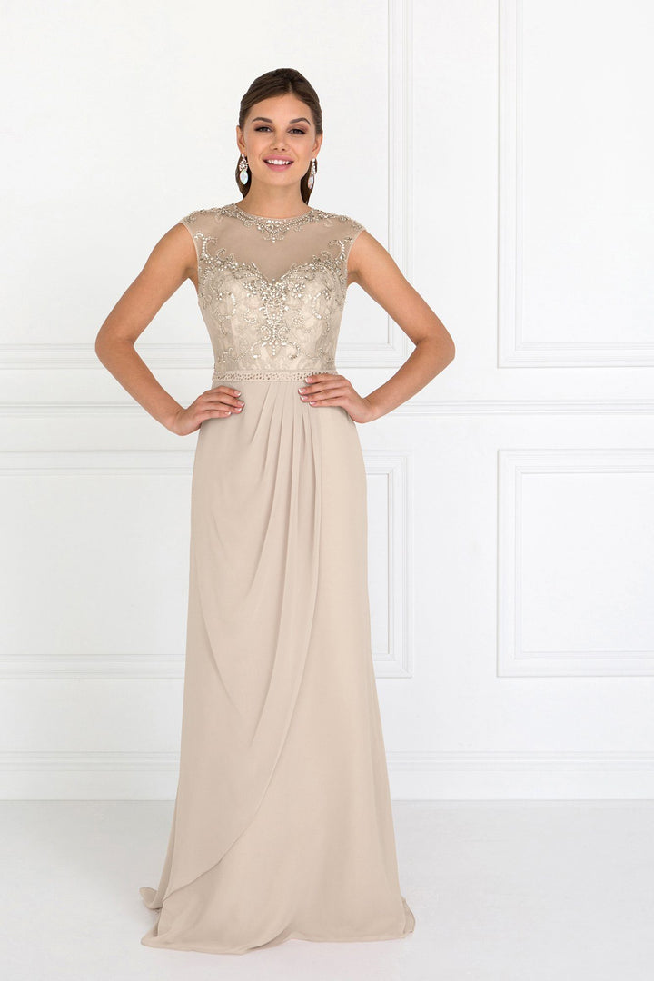 Beaded Illusion A-line Sleeveless Dress by Elizabeth K GL2099