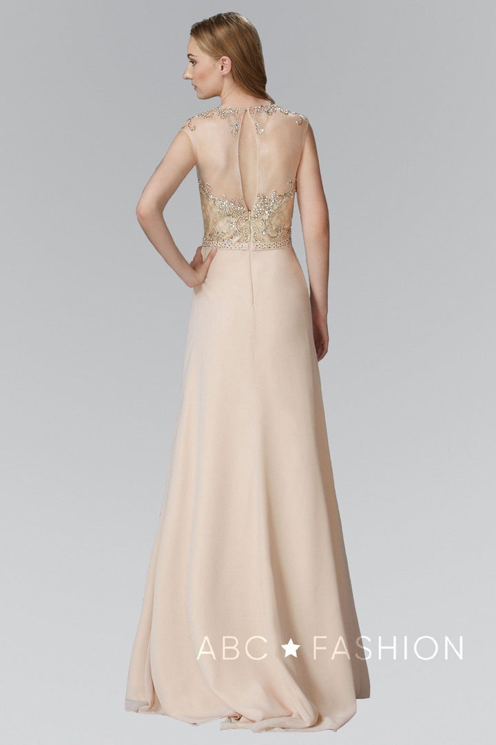 Beaded Illusion A-line Sleeveless Dress by Elizabeth K GL2099-Long Formal Dresses-ABC Fashion