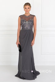 Beaded Illusion A-line Sleeveless Dress by Elizabeth K GL2099-Long Formal Dresses-ABC Fashion