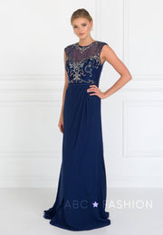 Beaded Illusion A-line Sleeveless Dress by Elizabeth K GL2099-Long Formal Dresses-ABC Fashion
