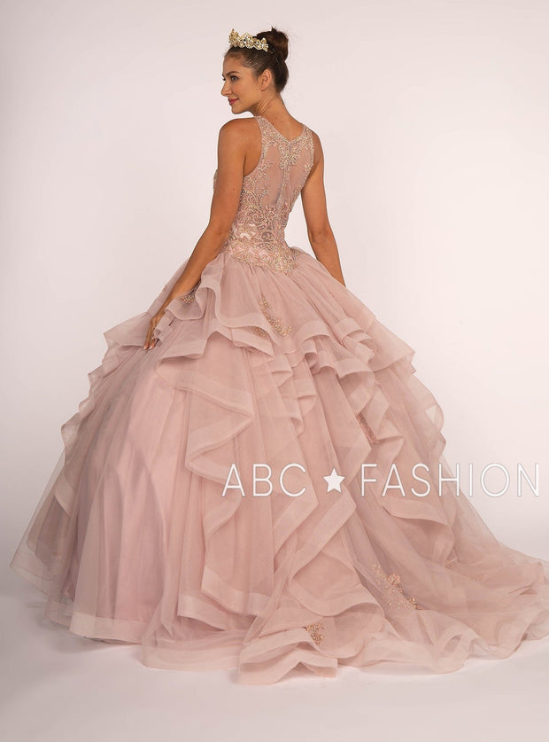 Beaded Illusion Ball Gown with Layered Skirt by Elizabeth K GL2513-Quinceanera Dresses-ABC Fashion