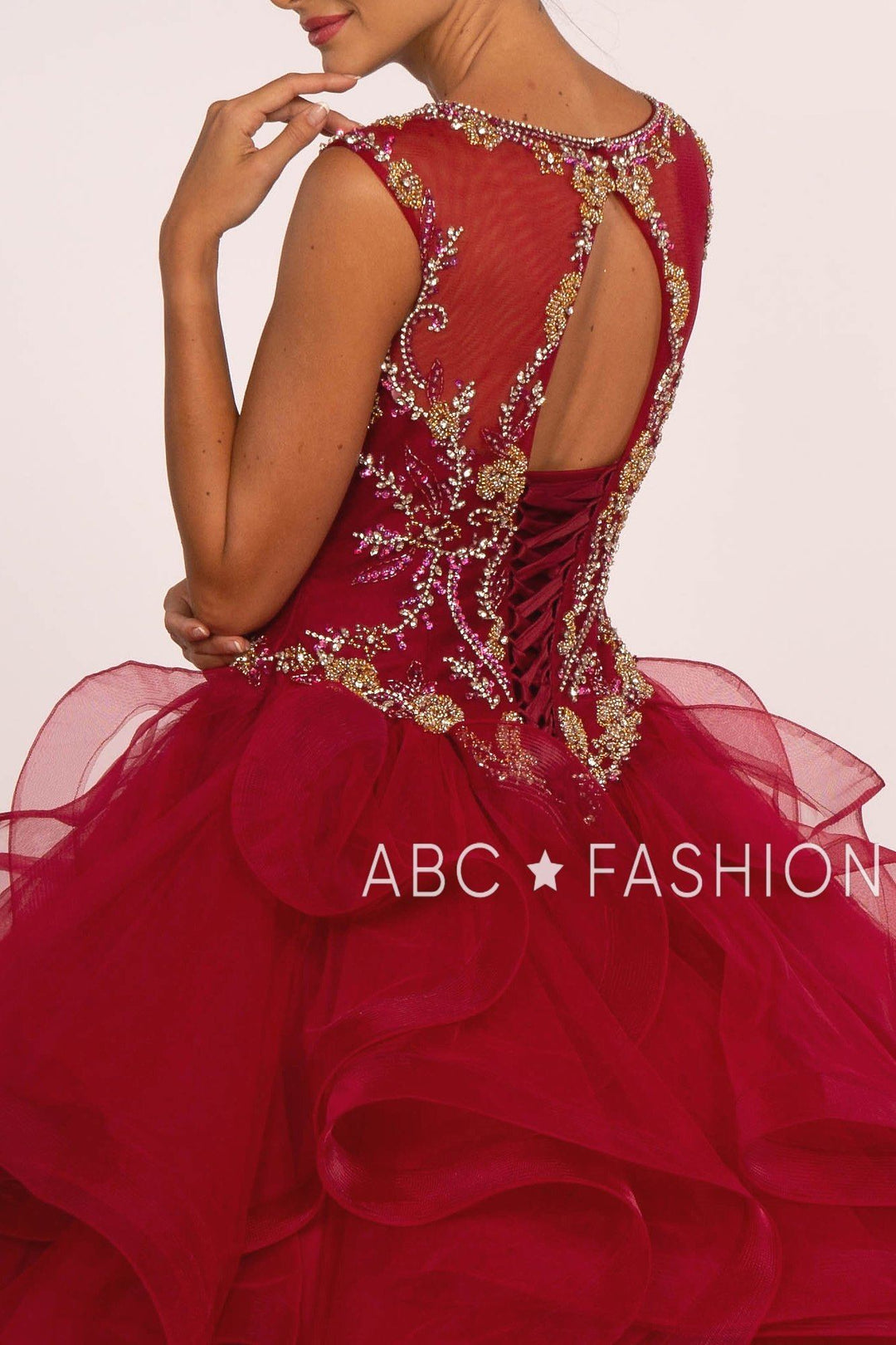 Beaded Illusion Ball Gown with Ruffled Skirt by Elizabeth K GL2511-Quinceanera Dresses-ABC Fashion