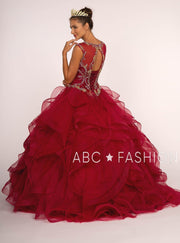Beaded Illusion Ball Gown with Ruffled Skirt by Elizabeth K GL2511-Quinceanera Dresses-ABC Fashion