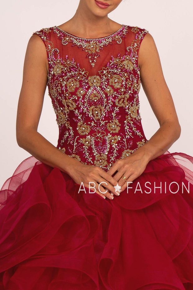 Beaded Illusion Ball Gown with Ruffled Skirt by Elizabeth K GL2511-Quinceanera Dresses-ABC Fashion