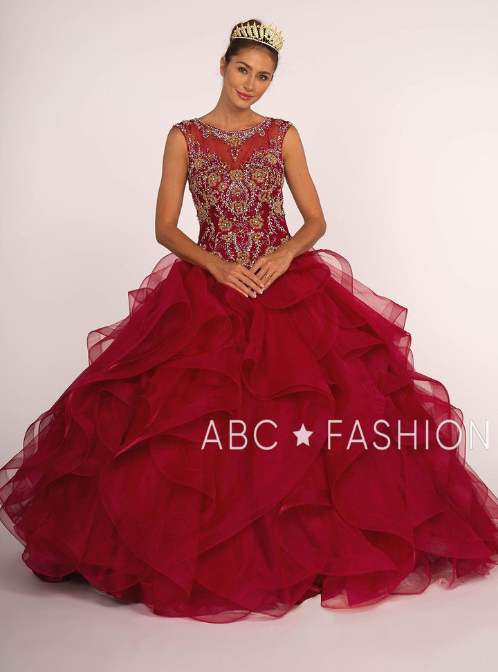 Beaded Illusion Ball Gown with Ruffled Skirt by Elizabeth K GL2511-Quinceanera Dresses-ABC Fashion