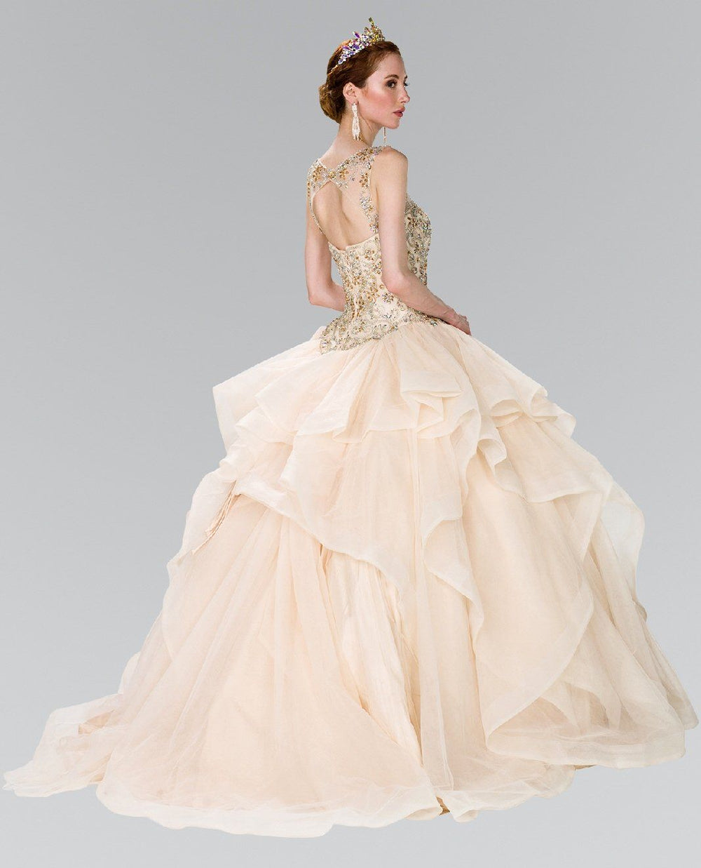 Beaded Illusion Ballgown with Bolero by Elizabeth K GL2378-Quinceanera Dresses-ABC Fashion