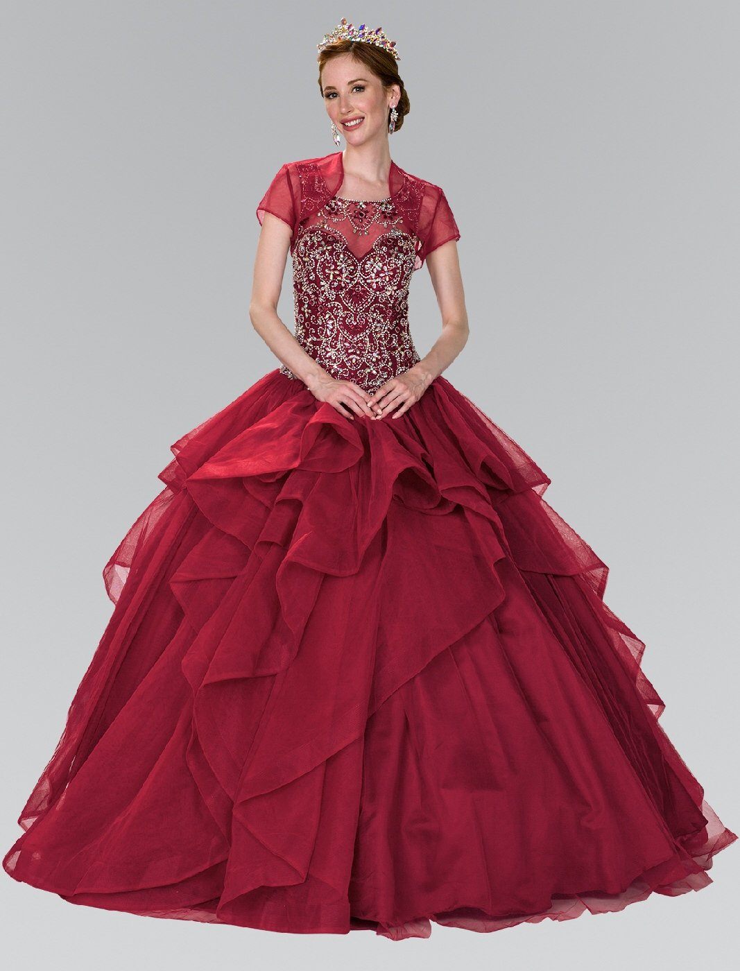 Beaded Illusion Ballgown with Bolero by Elizabeth K GL2378-Quinceanera Dresses-ABC Fashion