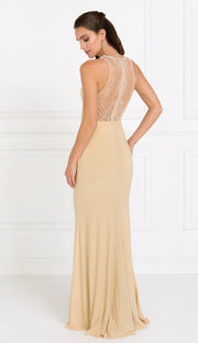 Beaded Illusion Burgundy Mermaid Dress by Elizabeth K GL1507-Long Formal Dresses-ABC Fashion