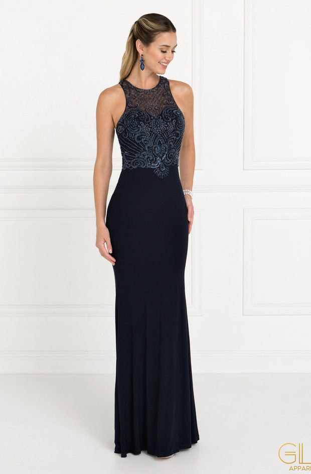 Beaded Illusion Burgundy Mermaid Dress by Elizabeth K GL1507-Long Formal Dresses-ABC Fashion