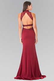 Beaded Illusion Dress with Open Back by Elizabeth K GL2225-Long Formal Dresses-ABC Fashion