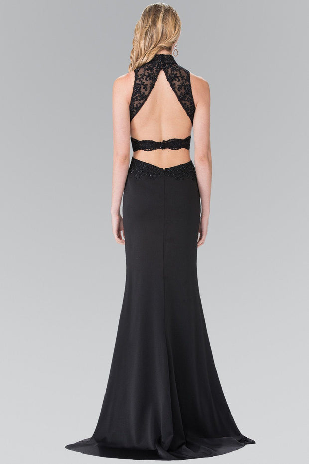 Beaded Illusion Dress with Open Back by Elizabeth K GL2225-Long Formal Dresses-ABC Fashion