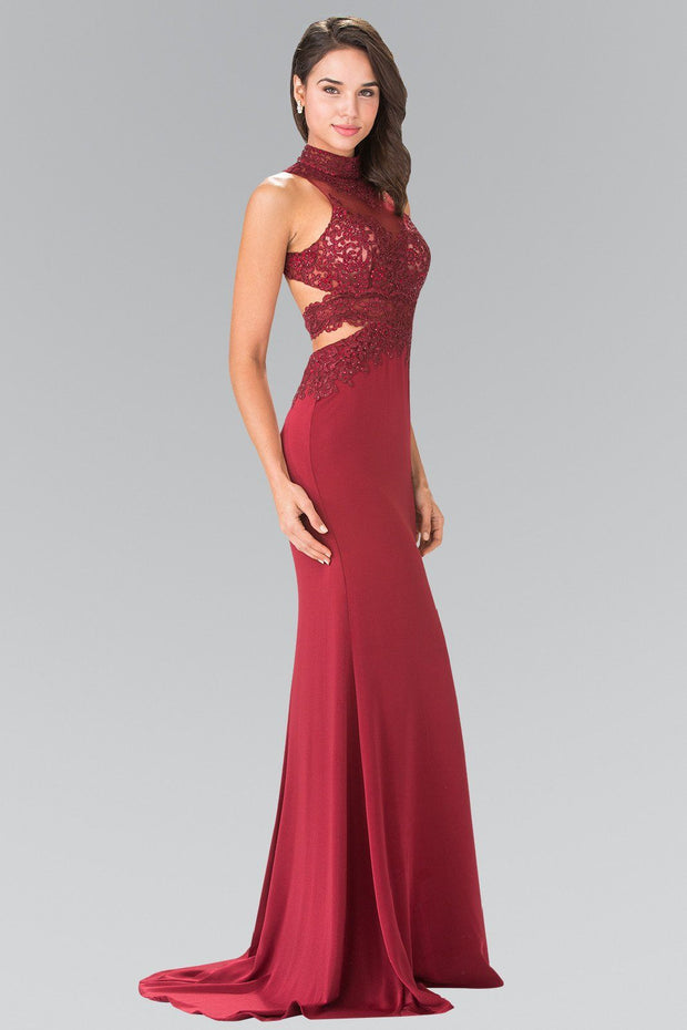 Beaded Illusion Dress with Open Back by Elizabeth K GL2225-Long Formal Dresses-ABC Fashion
