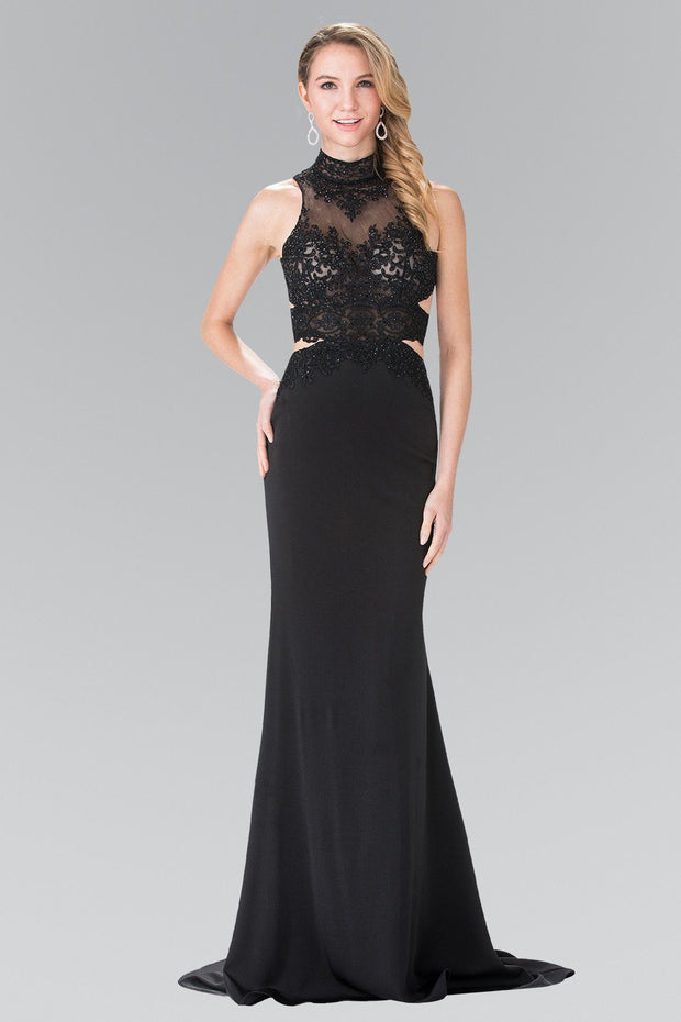 Beaded Illusion Dress with Open Back by Elizabeth K GL2225-Long Formal Dresses-ABC Fashion