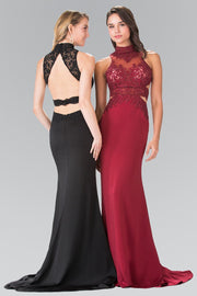 Beaded Illusion Dress with Open Back by Elizabeth K GL2225-Long Formal Dresses-ABC Fashion