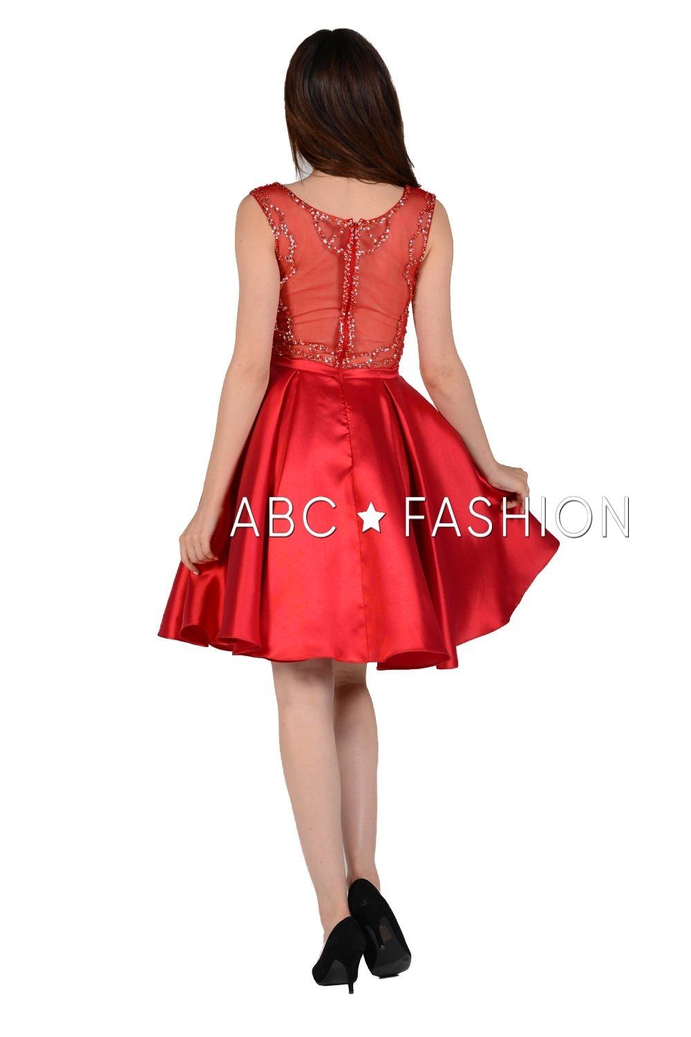 Beaded Illusion Short Mikado Dress with Pockets by Poly USA 8040-Short Cocktail Dresses-ABC Fashion