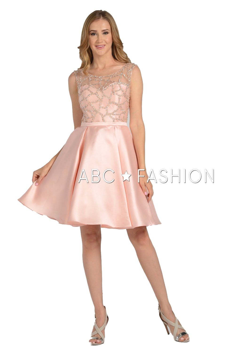 Beaded Illusion Short Mikado Dress with Pockets by Poly USA 8040-Short Cocktail Dresses-ABC Fashion