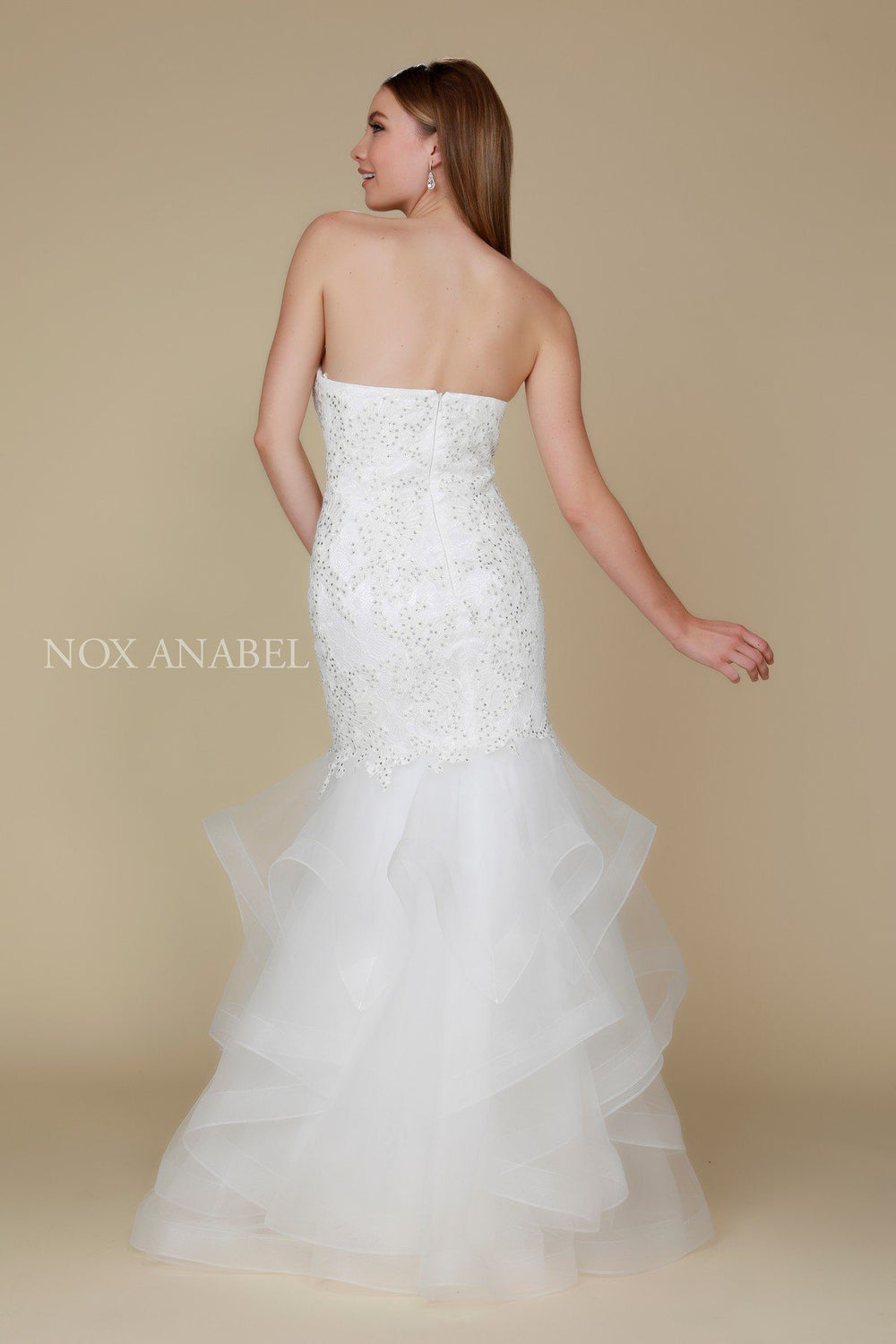 Beaded Lace Long Strapless Mermaid Dress by Nox Anabel A054-Long Formal Dresses-ABC Fashion