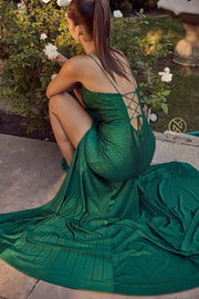 Beaded Lace-Up Back Mermaid Gown by Nox Anabel E1038