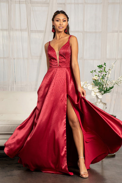 Beaded Lace-Up Satin Gown by Elizabeth K GL3039