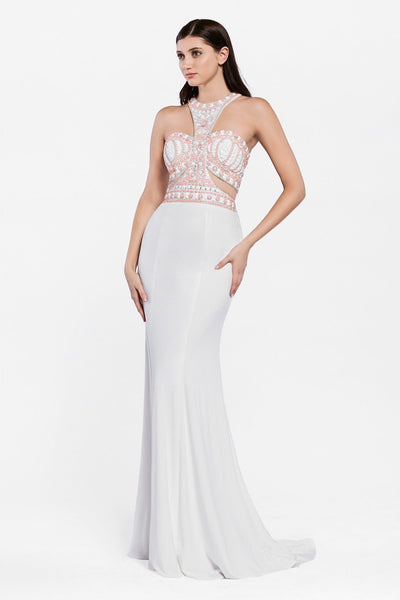Beaded Long Fitted Halter Dress by Cinderella Divine PC901