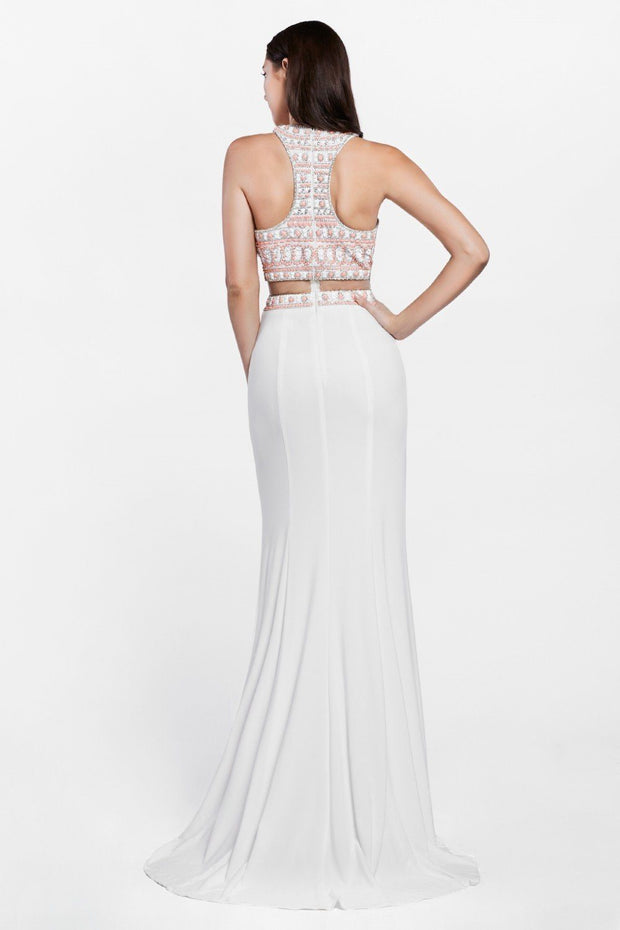 Beaded Long Fitted Halter Dress by Cinderella Divine PC901