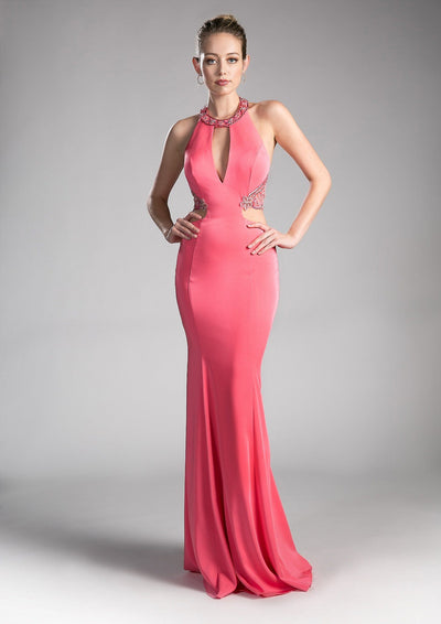 Beaded Long Halter Formal Dress by Cinderella Divine 85201-Long Formal Dresses-ABC Fashion
