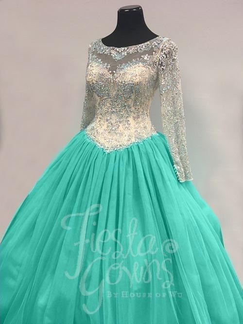 Beaded Long-Sleeve Quinceanera Dress by Fiesta Gowns 56347-Quinceanera Dresses-ABC Fashion