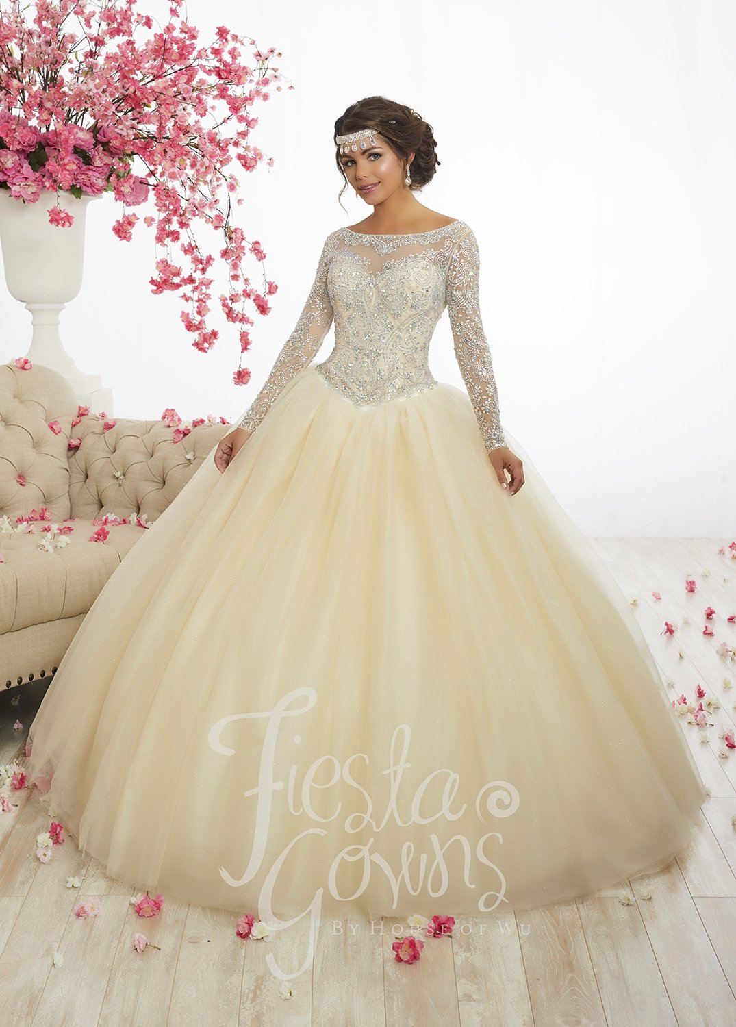 Beaded Long-Sleeve Quinceanera Dress by Fiesta Gowns 56347-Quinceanera Dresses-ABC Fashion