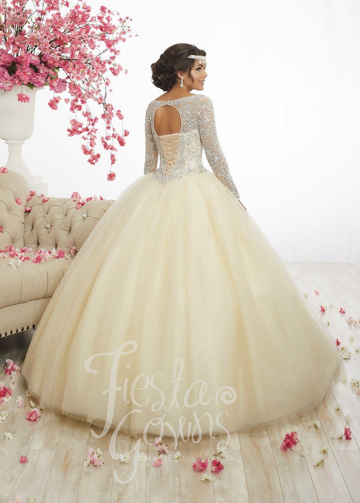 Beaded Long-Sleeve Quinceanera Dress by Fiesta Gowns 56347-Quinceanera Dresses-ABC Fashion